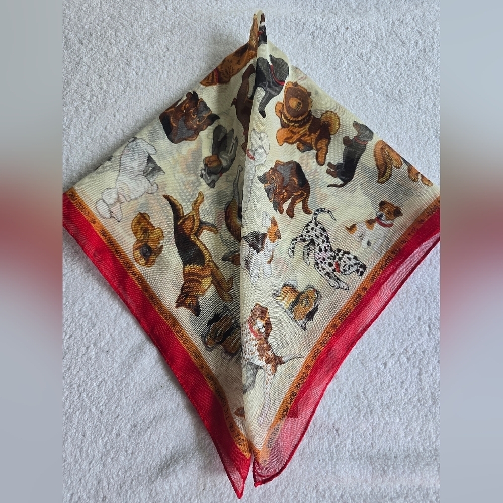 Dog Patterned Scarf with Red Border - Picture 4 of 7